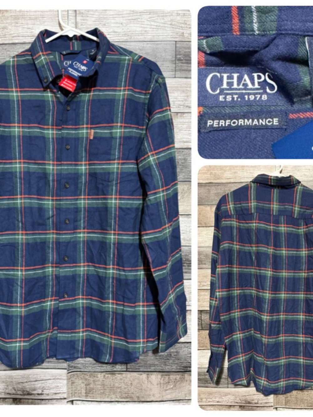 Chaps Performance Flannel Shirt Men’s M Blue Plaid Button Up Casual